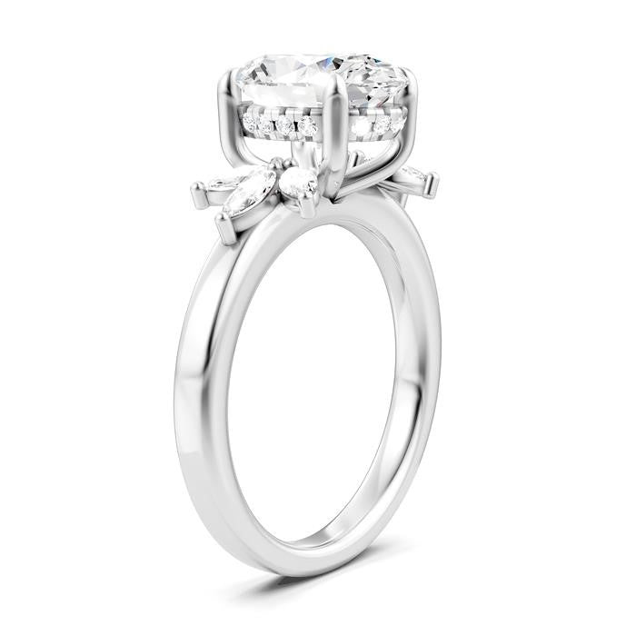 1/2 Ctw Akari Oval Shape Marquise and Round Cut Diamond Semi-Mount Engagement Ring in 14K White Gold