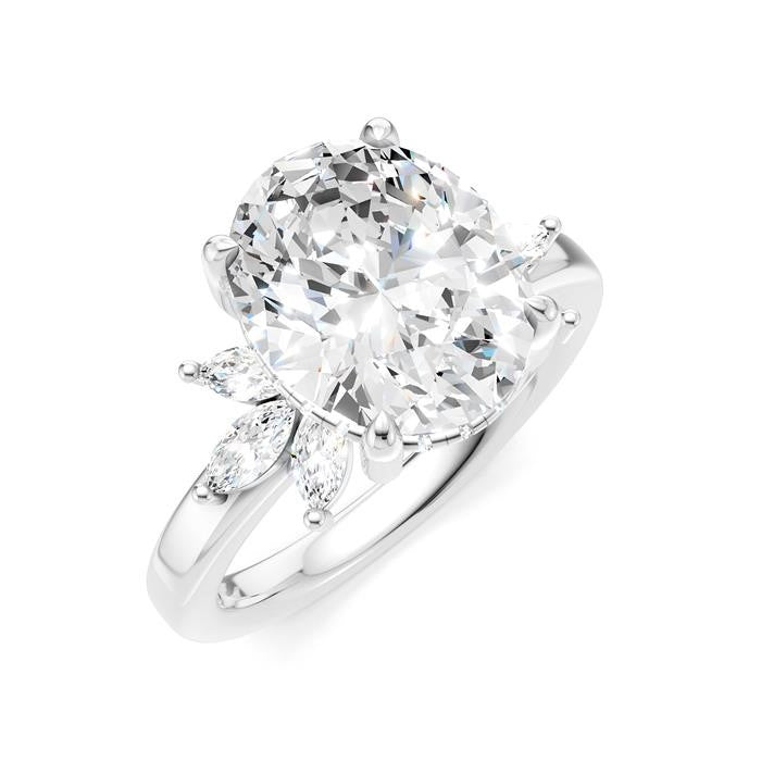 1/2 Ctw Akari Oval Shape Marquise and Round Cut Diamond Semi-Mount Engagement Ring in 14K White Gold