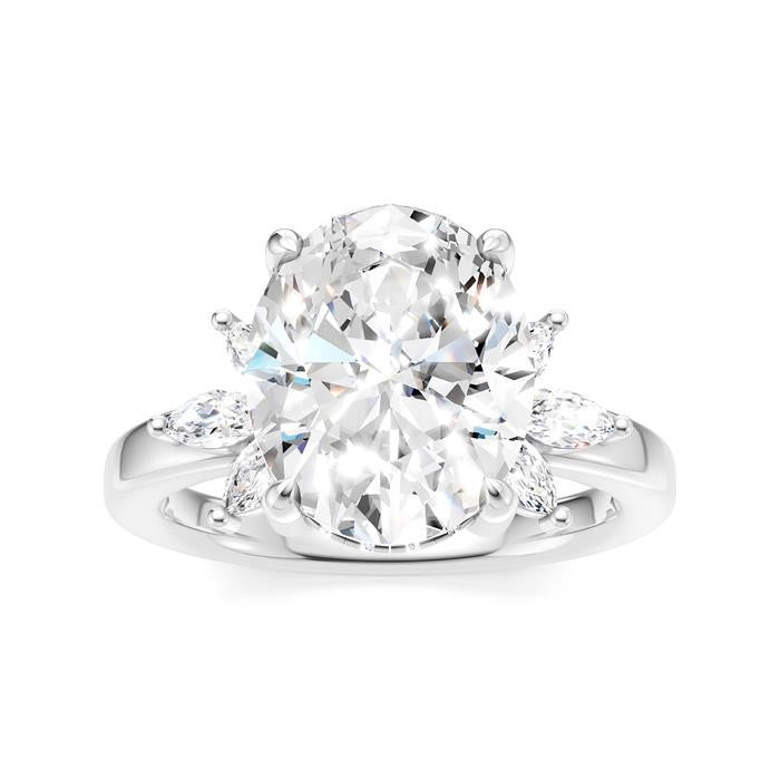 1/2 Ctw Akari Oval Shape Marquise and Round Cut Diamond Semi-Mount Engagement Ring in 14K White Gold