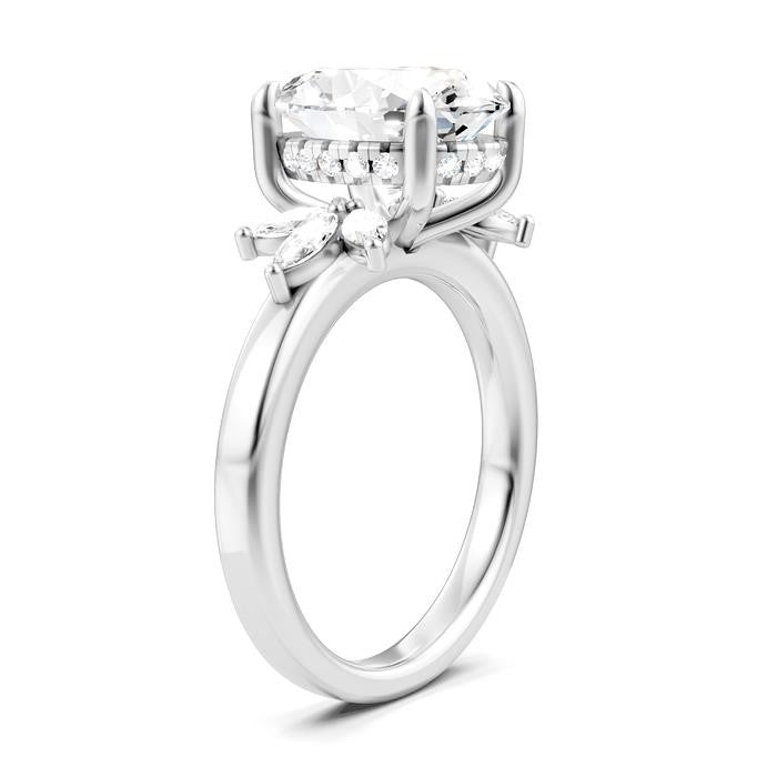 1/2 Ctw Akari Oval Shape Marquise and Round Cut Diamond Semi-Mount Engagement Ring in 14K White Gold