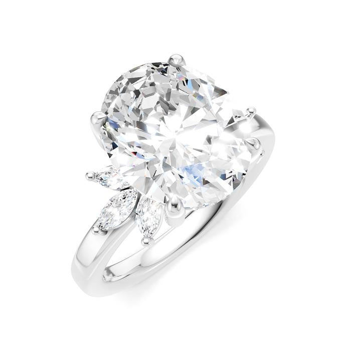 5/8 Ctw Akari Oval Shape Marquise and Round Cut Diamond Semi-Mount Engagement Ring in 14K White Gold