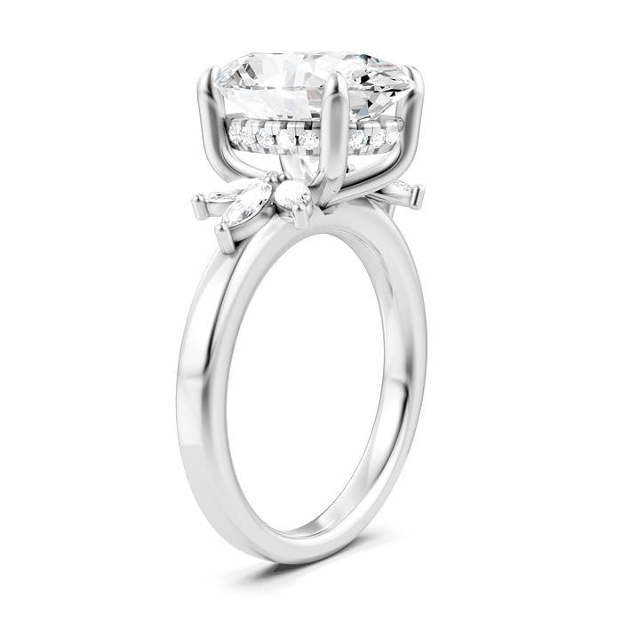 5/8 Ctw Akari Oval Shape Marquise and Round Cut Diamond Semi-Mount Engagement Ring in 14K White Gold