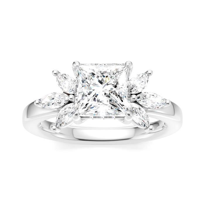 1/2 Ctw Akari Princess Shape Marquise and Round Cut Diamond Semi-Mount Engagement Ring in 14K White Gold