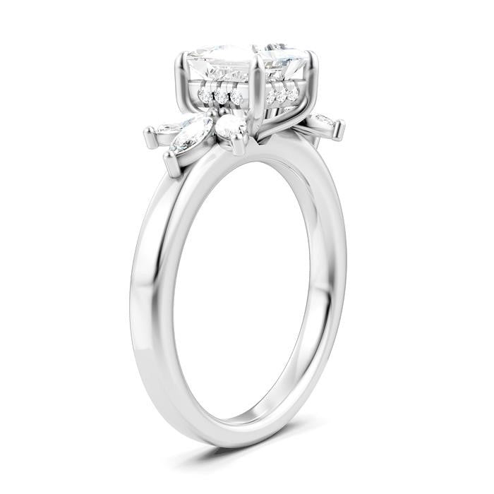 1/2 Ctw Akari Princess Shape Marquise and Round Cut Diamond Semi-Mount Engagement Ring in 14K White Gold