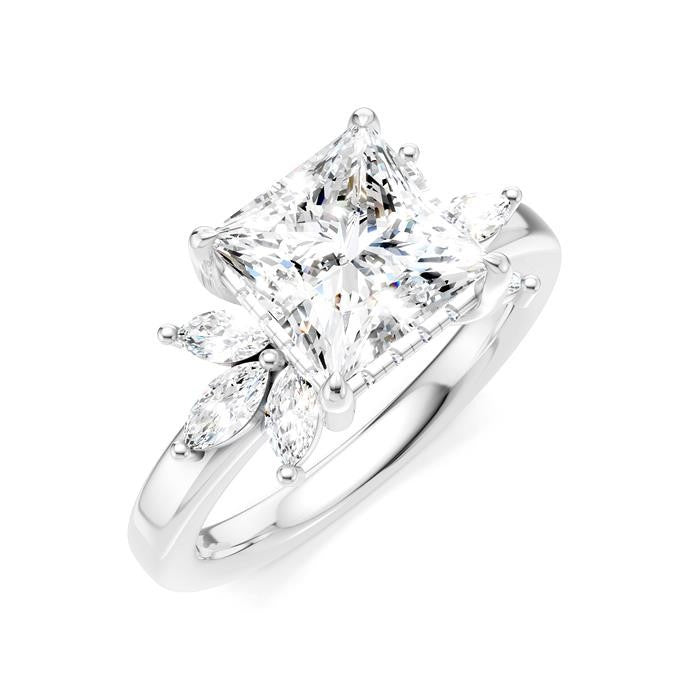 1/2 Ctw Akari Princess Shape Marquise and Round Cut Diamond Semi-Mount Engagement Ring in 14K White Gold