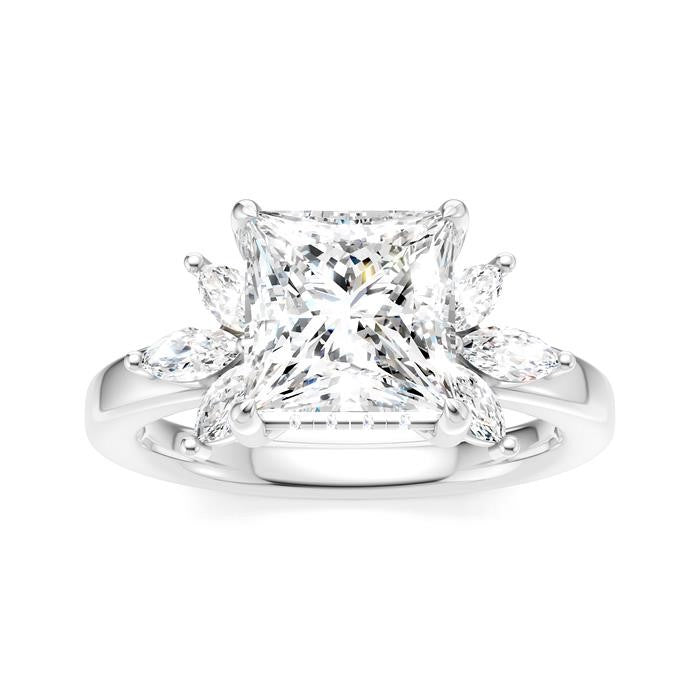 1/2 Ctw Akari Princess Shape Marquise and Round Cut Diamond Semi-Mount Engagement Ring in 14K White Gold