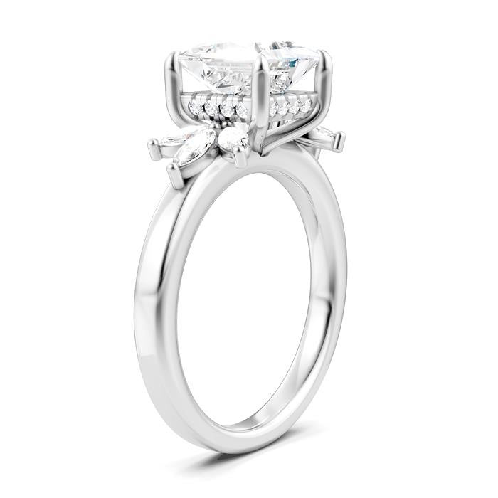 1/2 Ctw Akari Princess Shape Marquise and Round Cut Diamond Semi-Mount Engagement Ring in 14K White Gold