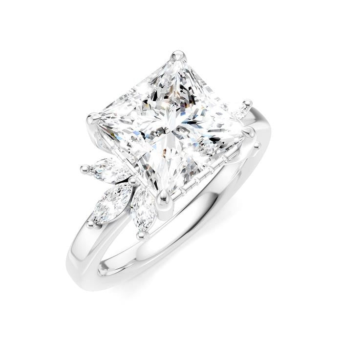 1/2 Ctw Akari Princess Shape Marquise and Round Cut Diamond Semi-Mount Engagement Ring in 14K White Gold