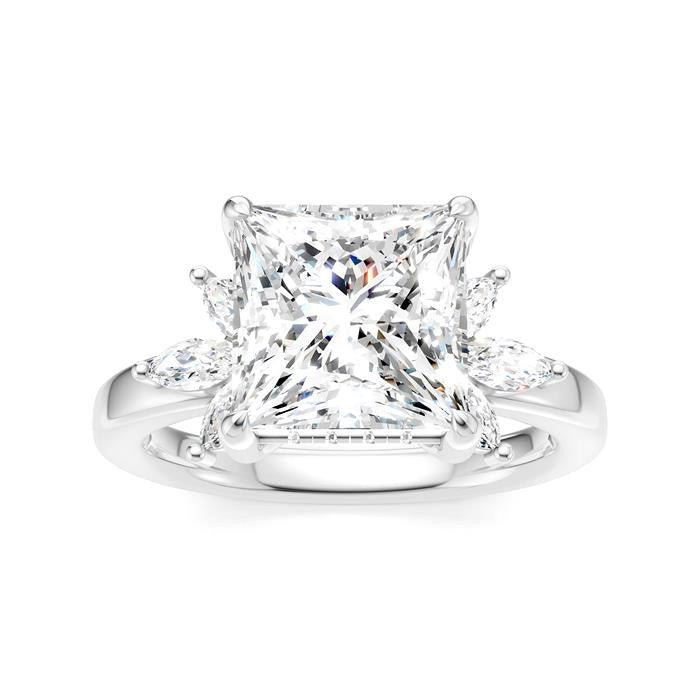 1/2 Ctw Akari Princess Shape Marquise and Round Cut Diamond Semi-Mount Engagement Ring in 14K White Gold
