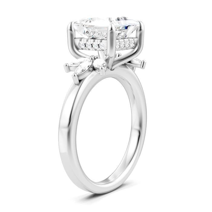 1/2 Ctw Akari Princess Shape Marquise and Round Cut Diamond Semi-Mount Engagement Ring in 14K White Gold