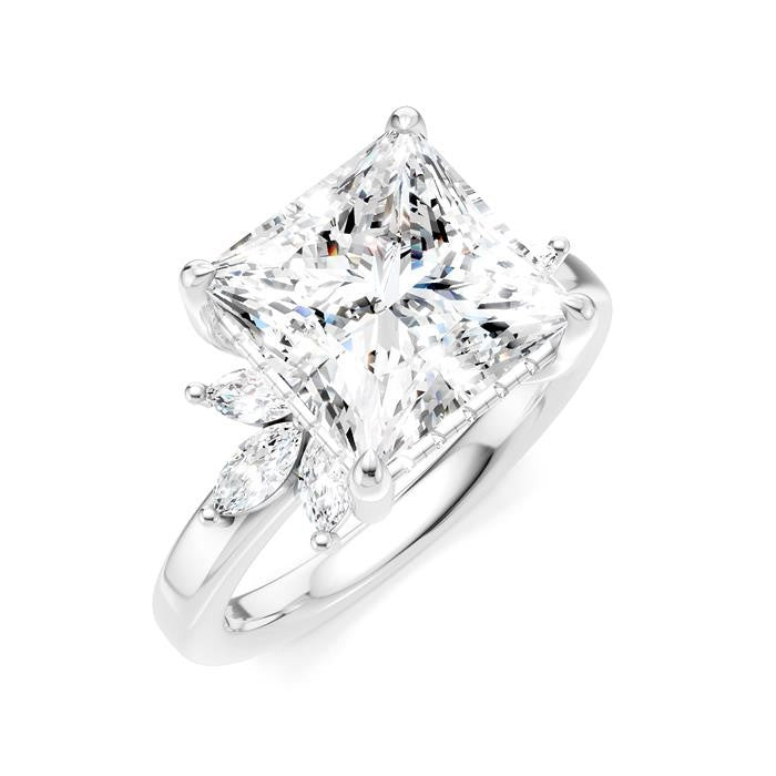 5/8 Ctw Akari Princess Shape Marquise and Round Cut Diamond Semi-Mount Engagement Ring in 14K White Gold