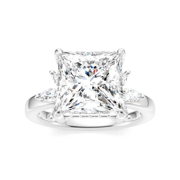 5/8 Ctw Akari Princess Shape Marquise and Round Cut Diamond Semi-Mount Engagement Ring in 14K White Gold