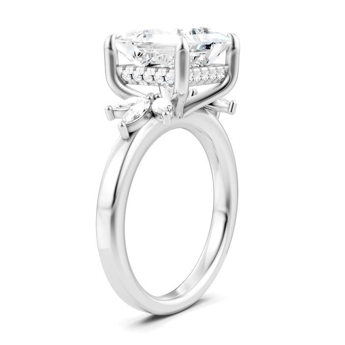 5/8 Ctw Akari Princess Shape Marquise and Round Cut Diamond Semi-Mount Engagement Ring in 14K White Gold
