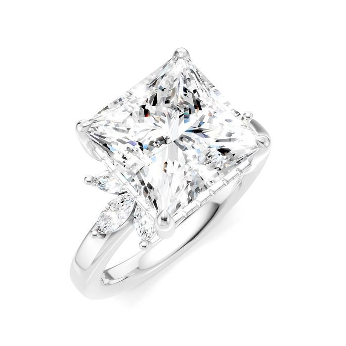 5/8 Ctw Akari Princess Shape Marquise and Round Cut Diamond Semi-Mount Engagement Ring in 14K White Gold