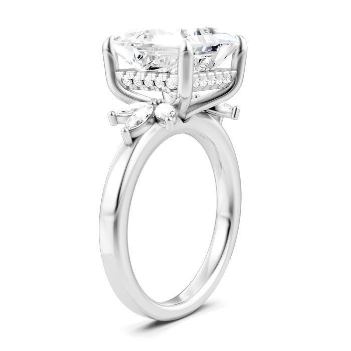 5/8 Ctw Akari Princess Shape Marquise and Round Cut Diamond Semi-Mount Engagement Ring in 14K White Gold