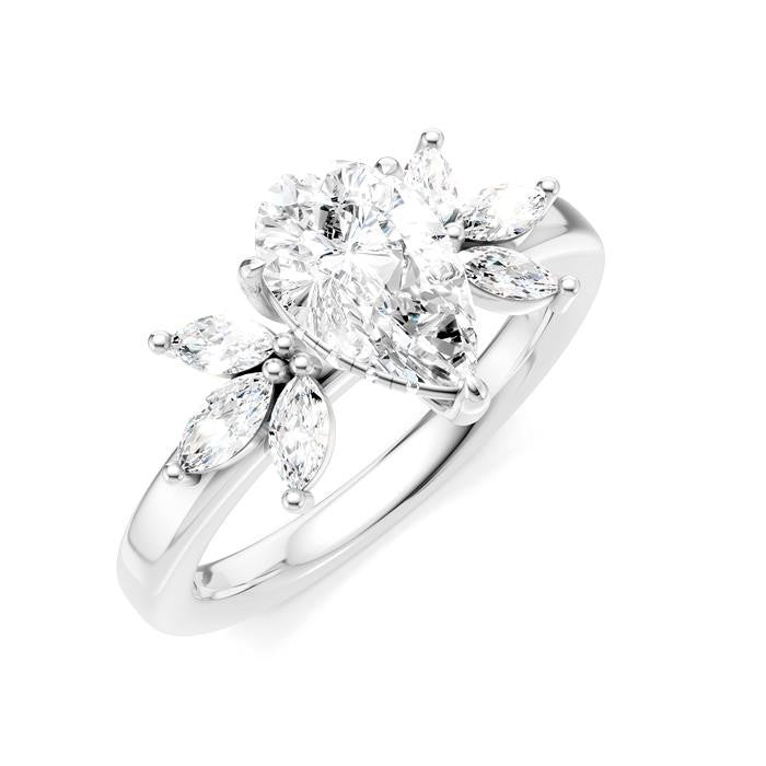 1/2 Ctw Akari Pear Shape Marquise and Round Cut Diamond Semi-Mount Engagement Ring in 14K White Gold