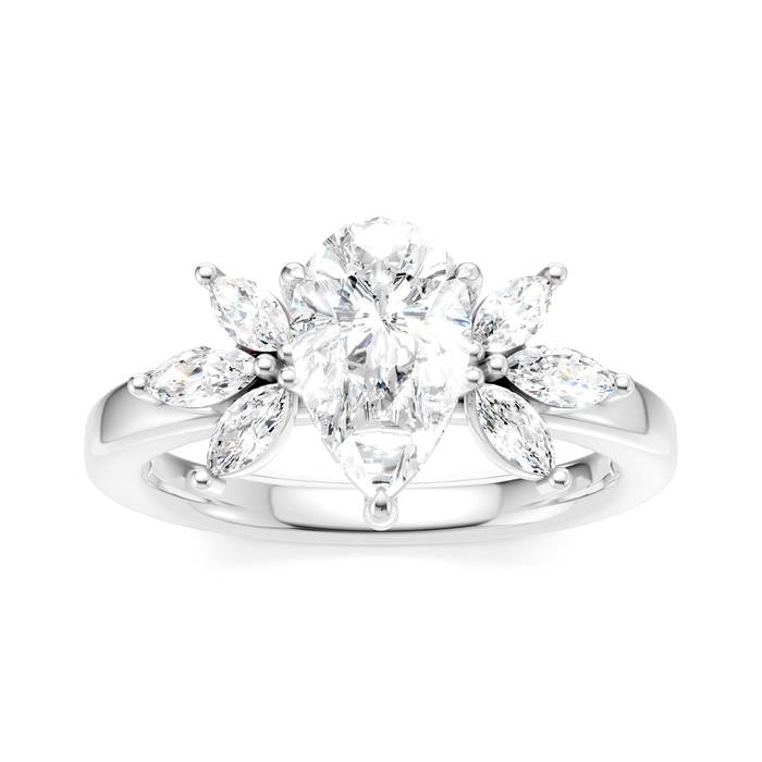 1/2 Ctw Akari Pear Shape Marquise and Round Cut Diamond Semi-Mount Engagement Ring in 14K White Gold