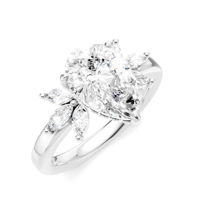 1/2 Ctw Akari Pear Shape Marquise and Round Cut Diamond Semi-Mount Engagement Ring in 14K White Gold