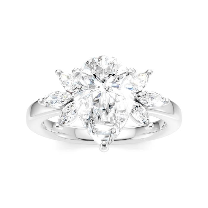1/2 Ctw Akari Pear Shape Marquise and Round Cut Diamond Semi-Mount Engagement Ring in 14K White Gold