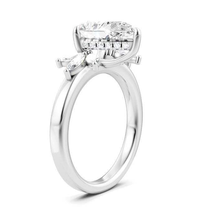1/2 Ctw Akari Pear Shape Marquise and Round Cut Diamond Semi-Mount Engagement Ring in 14K White Gold
