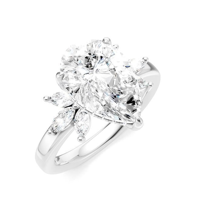 5/8 Ctw Akari Pear Shape Marquise and Round Cut Diamond Semi-Mount Engagement Ring in 14K White Gold