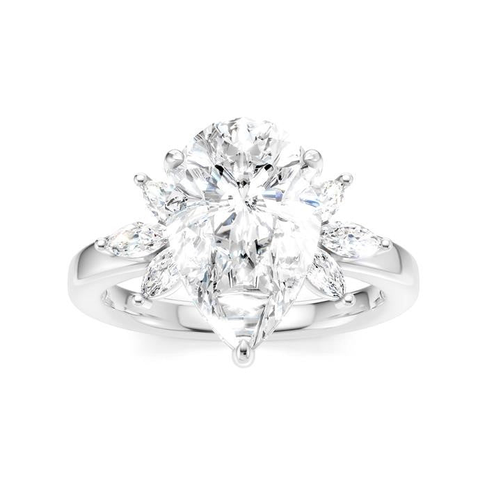 5/8 Ctw Akari Pear Shape Marquise and Round Cut Diamond Semi-Mount Engagement Ring in 14K White Gold