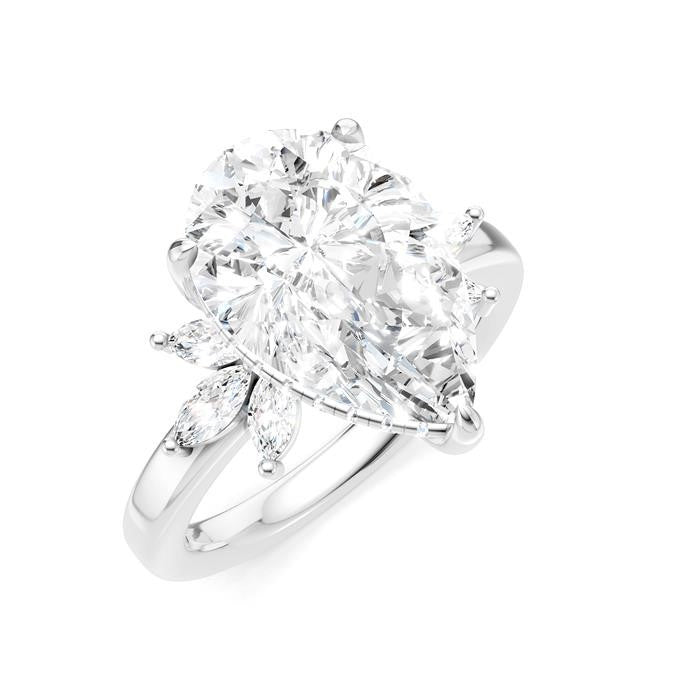 5/8 Ctw Akari Pear Shape Marquise and Round Cut Diamond Semi-Mount Engagement Ring in 14K White Gold