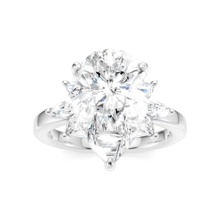 5/8 Ctw Akari Pear Shape Marquise and Round Cut Diamond Semi-Mount Engagement Ring in 14K White Gold