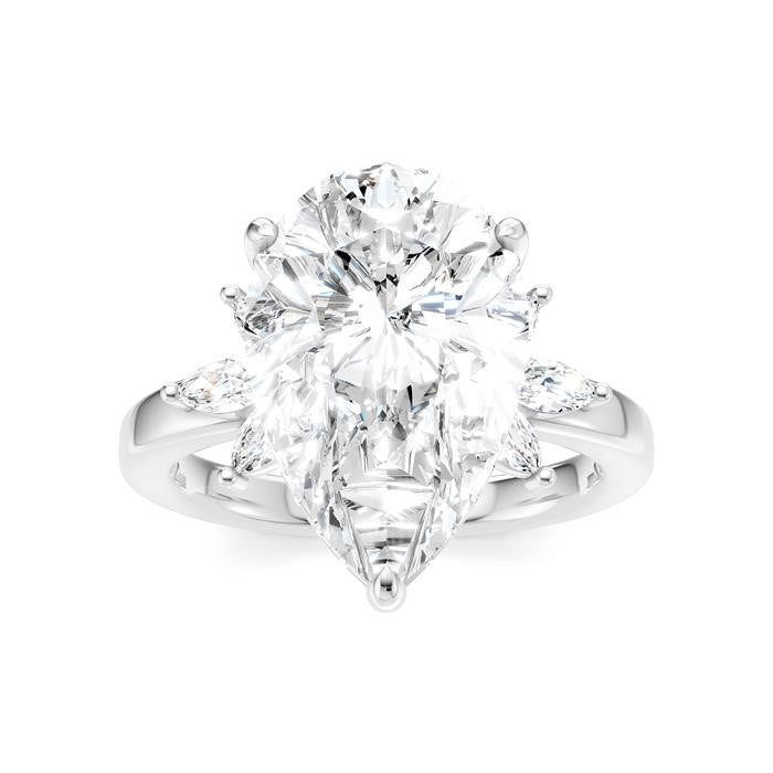 5/8 Ctw Akari Pear Shape Marquise and Round Cut Diamond Semi-Mount Engagement Ring in 14K White Gold