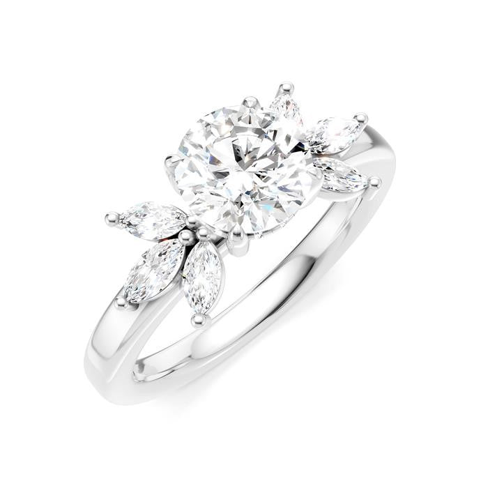 1/2 Ctw Akari Circular Shape Marquise and Round Cut Diamond Semi-Mount Engagement Ring in 14K White Gold