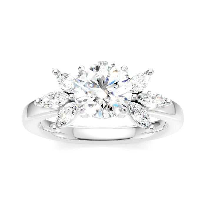 1/2 Ctw Akari Circular Shape Marquise and Round Cut Diamond Semi-Mount Engagement Ring in 14K White Gold