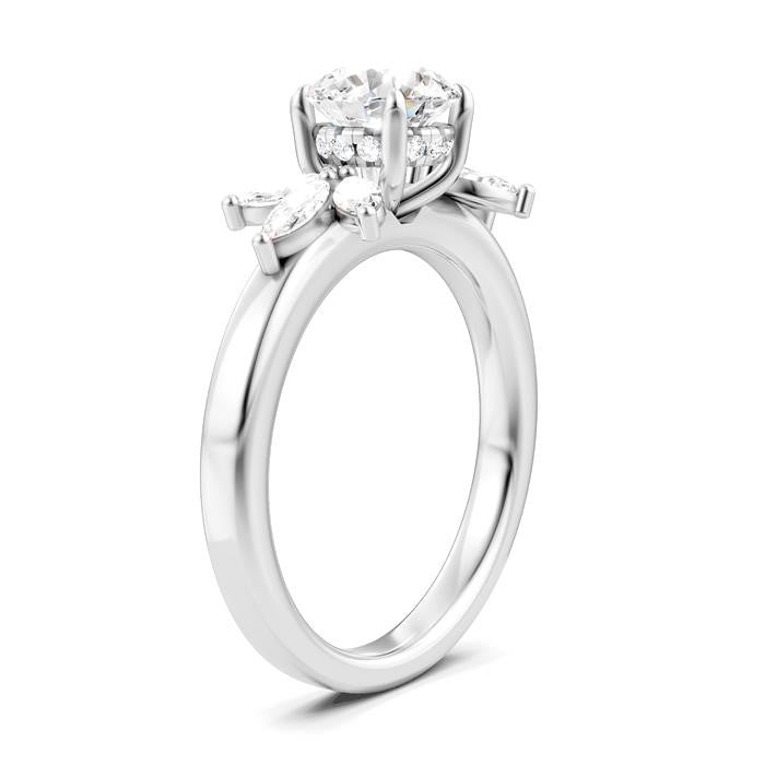 1/2 Ctw Akari Circular Shape Marquise and Round Cut Diamond Semi-Mount Engagement Ring in 14K White Gold