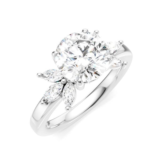1/2 Ctw Akari Circular Shape Marquise and Round Cut Diamond Semi-Mount Engagement Ring in 14K White Gold
