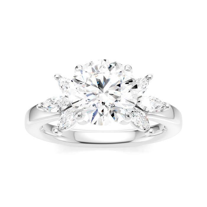 1/2 Ctw Akari Circular Shape Marquise and Round Cut Diamond Semi-Mount Engagement Ring in 14K White Gold