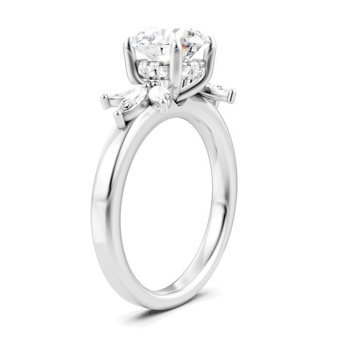 1/2 Ctw Akari Circular Shape Marquise and Round Cut Diamond Semi-Mount Engagement Ring in 14K White Gold
