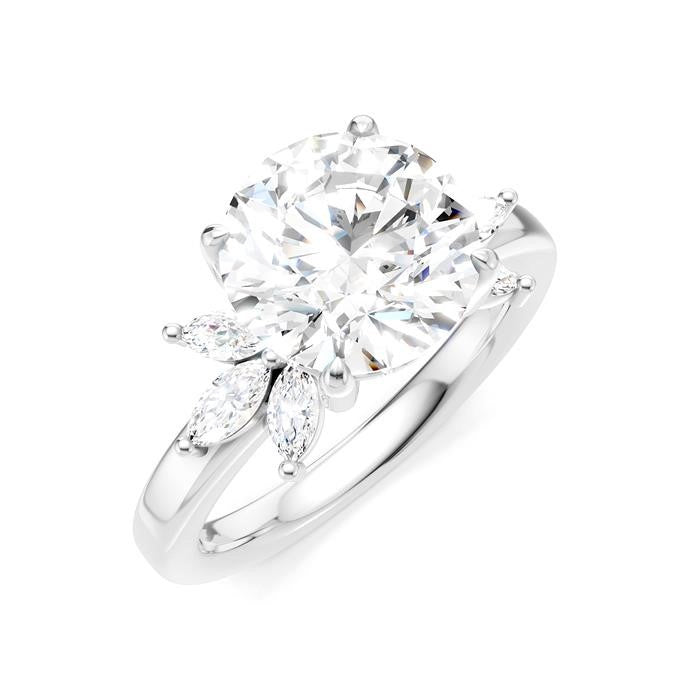 1/2 Ctw Akari Circular Shape Marquise and Round Cut Diamond Semi-Mount Engagement Ring in 14K White Gold