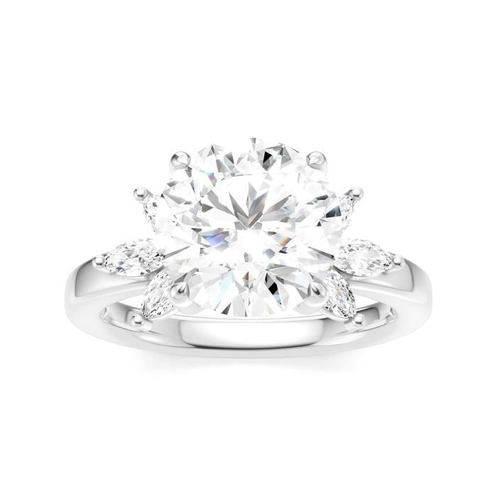 1/2 Ctw Akari Circular Shape Marquise and Round Cut Diamond Semi-Mount Engagement Ring in 14K White Gold
