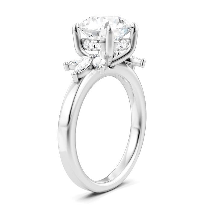1/2 Ctw Akari Circular Shape Marquise and Round Cut Diamond Semi-Mount Engagement Ring in 14K White Gold