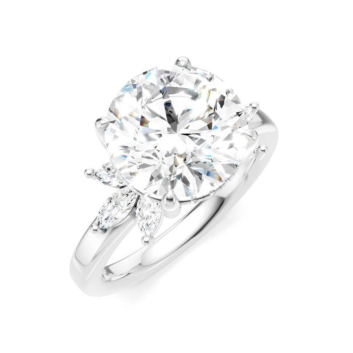 1/2 Ctw Akari Circular Shape Marquise and Round Cut Diamond Semi-Mount Engagement Ring in 14K White Gold