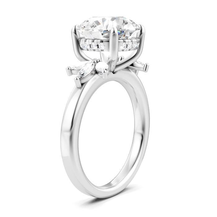 1/2 Ctw Akari Circular Shape Marquise and Round Cut Diamond Semi-Mount Engagement Ring in 14K White Gold