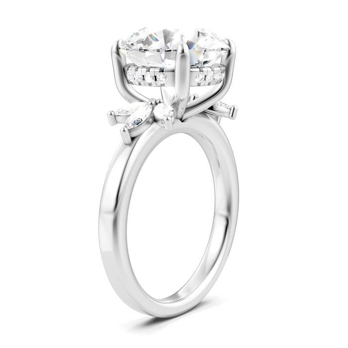 1/2 Ctw Akari Circular Shape Marquise and Round Cut Diamond Semi-Mount Engagement Ring in 14K White Gold
