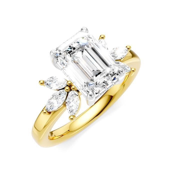1/2 Ctw Emerald Shape Marquise and Round Cut Diamond Semi-Mount Engagement Ring in 14K Yellow and White Gold