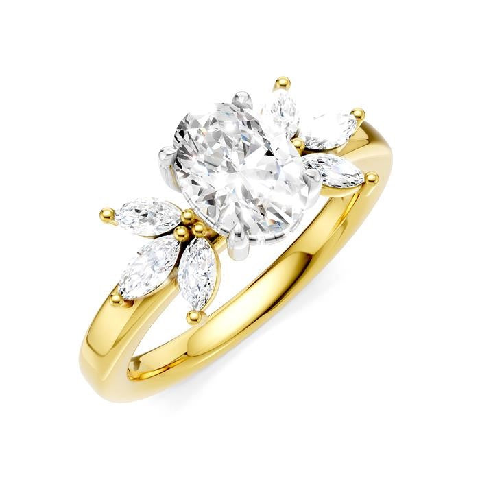 1/2 Ctw Akari Oval Shape Marquise and Round Cut Diamond Semi-Mount Engagement Ring in 14K Yellow and White Gold