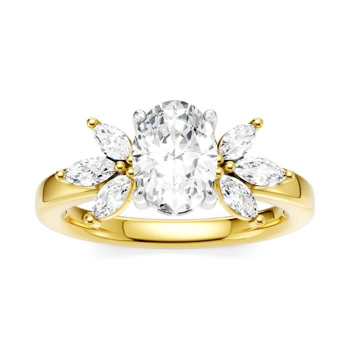 1/2 Ctw Akari Oval Shape Marquise and Round Cut Diamond Semi-Mount Engagement Ring in 14K Yellow and White Gold