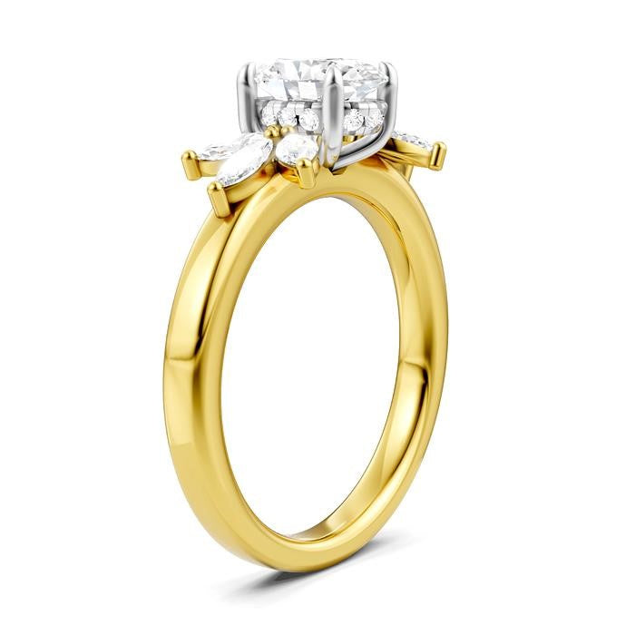 1/2 Ctw Akari Oval Shape Marquise and Round Cut Diamond Semi-Mount Engagement Ring in 14K Yellow and White Gold