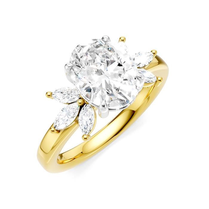 1/2 Ctw Akari Oval Shape Marquise and Round Cut Diamond Semi-Mount Engagement Ring in 14K Yellow and White Gold