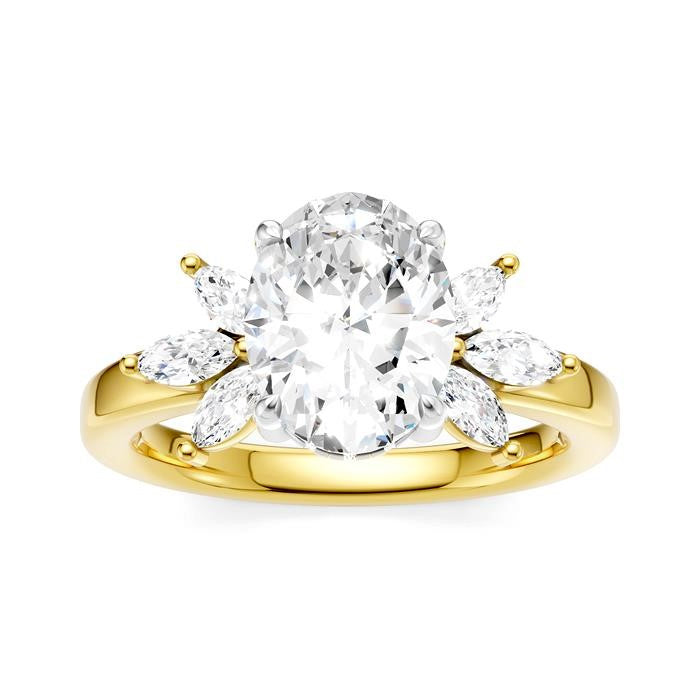 1/2 Ctw Akari Oval Shape Marquise and Round Cut Diamond Semi-Mount Engagement Ring in 14K Yellow and White Gold