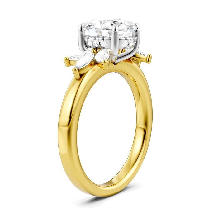 1/2 Ctw Akari Oval Shape Marquise and Round Cut Diamond Semi-Mount Engagement Ring in 14K Yellow and White Gold