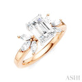 1/2 Ctw Emerald Shape Marquise and Round Cut Diamond Semi-Mount Engagement Ring in 14K Rose and White Gold