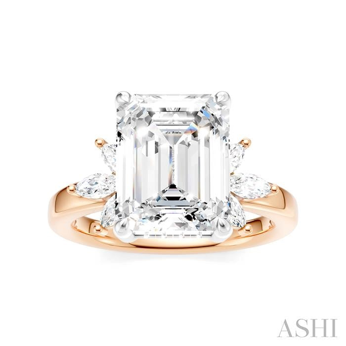 5/8 Ctw Emerald Shape Marquise and Round Cut Diamond Semi-Mount Engagement Ring in 14K Rose and White Gold